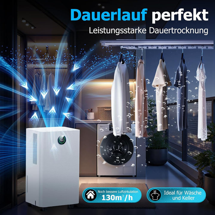 Luftentfeuchter mit 24H Timer für Schlafzimmer Keller Bad Weiss, Weiss