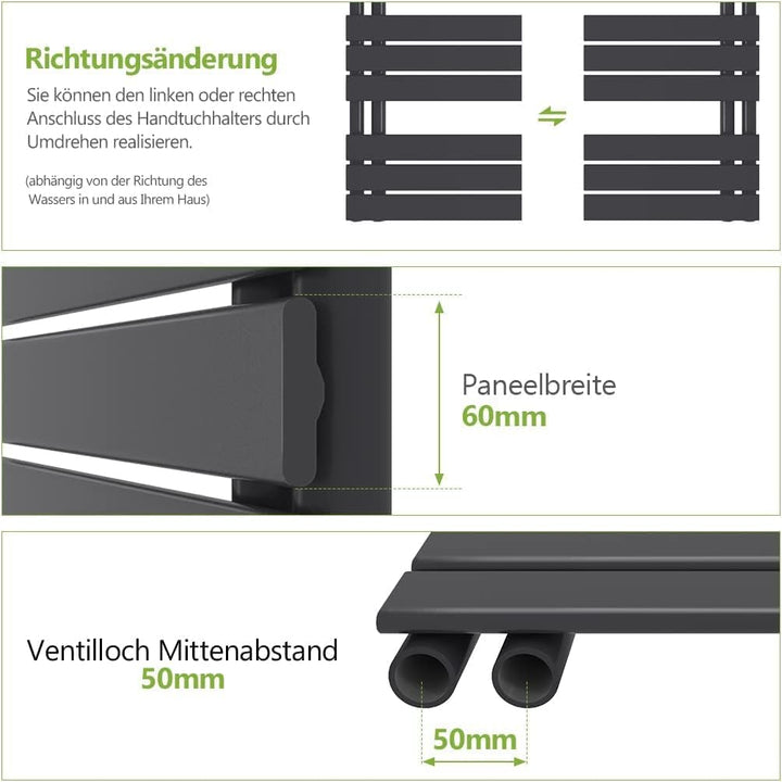 S'AFIELINA Badheizkörper Paneel Heizkörper Bad 1599x600mm Handtuchheizkörper 1005W, Handtuchtrockner