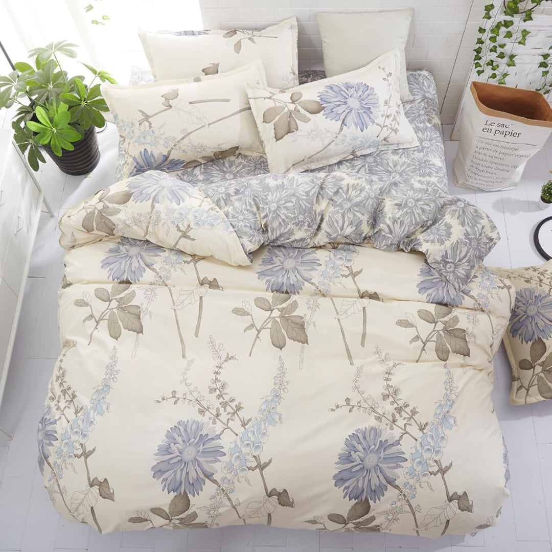 Tospass Bettwäsche 200x220 cm 3 Teilig Blumen Weiss Beige Modern Floral Bettwäsche Set Mädchen Bettb