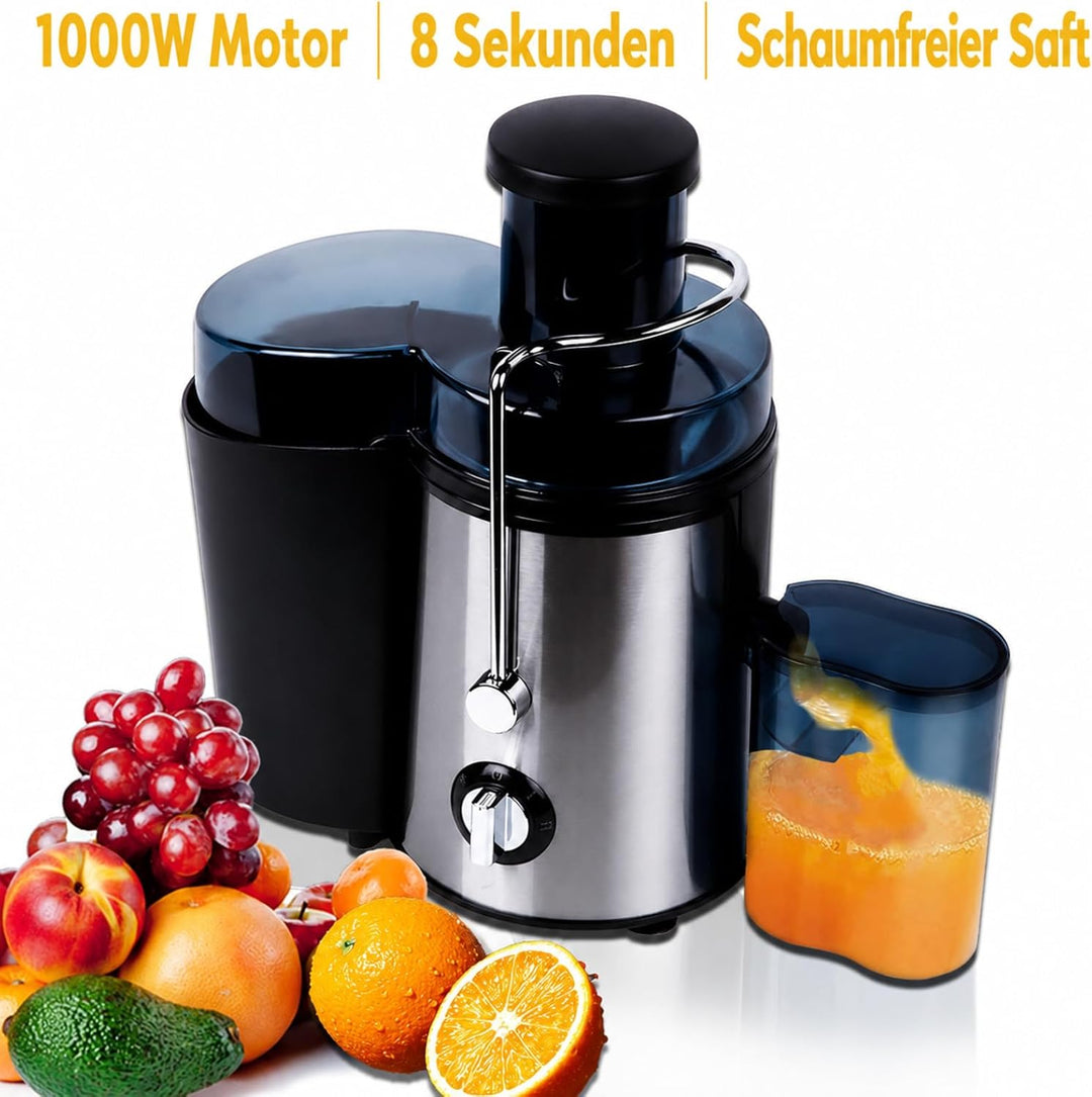 Elektrischer Entsafter 1000W, Saftpresse mit 2 Geschwindigkeitsstufen, Edelstahl Zentrifugalentsafte