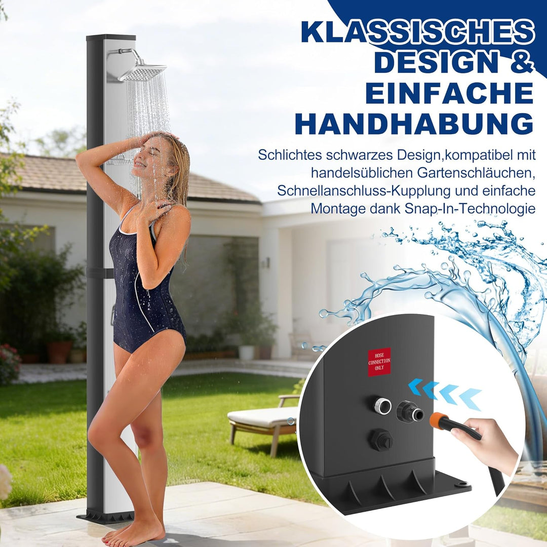 AufuN Solardusche Gartendusche 40L mit Chrom & Edelstahl, Warmwasser bis 60°C ohne Strom, 15cm Dusch