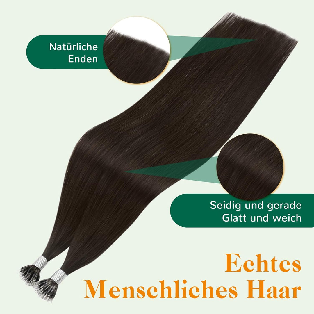 Easyouth Nano Keratin Echtes Menschliches HaarDunkelstes Braun Individuell Nano Tips Haarverlangerun