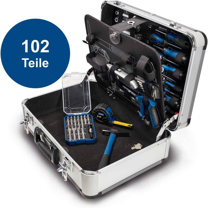 Scheppach TB150 Aluminium Werkzeugkoffer gefüllt 101-tlg Werkzeug Set | Werkstattkoffer mit Schraube