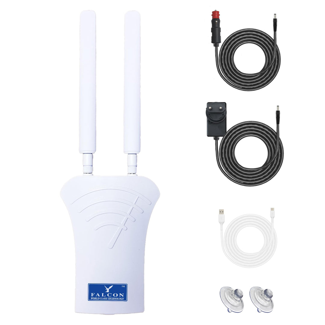 Falcon LTE Router 4G Combo LTE Antenne mit 150Mbit Mobiler WLAN Router und Zubehörpaket für Caravan