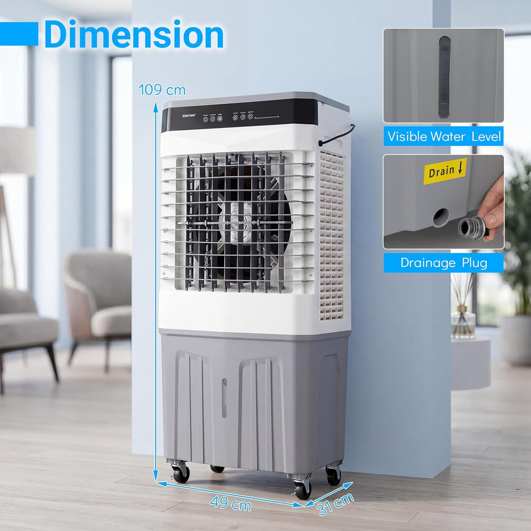 COSTWAY Luftkühler mit Wasserkühlung, mobile Klimaanlage ohne abluftschlauch leise, Kühlventilator m