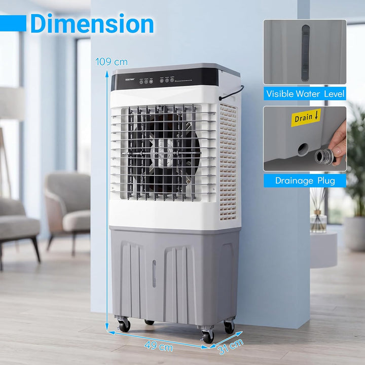 COSTWAY Luftkühler mit Wasserkühlung, mobile Klimaanlage ohne abluftschlauch leise, Kühlventilator m