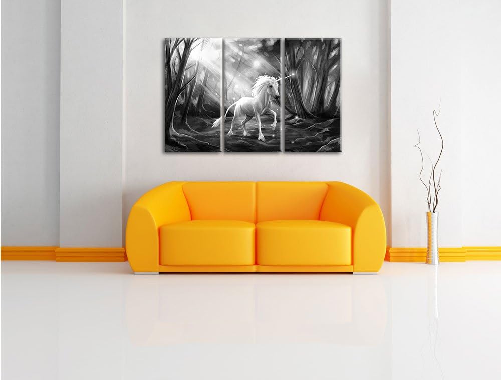 Pixxprint Einhorn im Märchenwald als Leinwandbild/Grösse: 3 Teilig (120x80) / Wandbild/Kunstdruck/fe