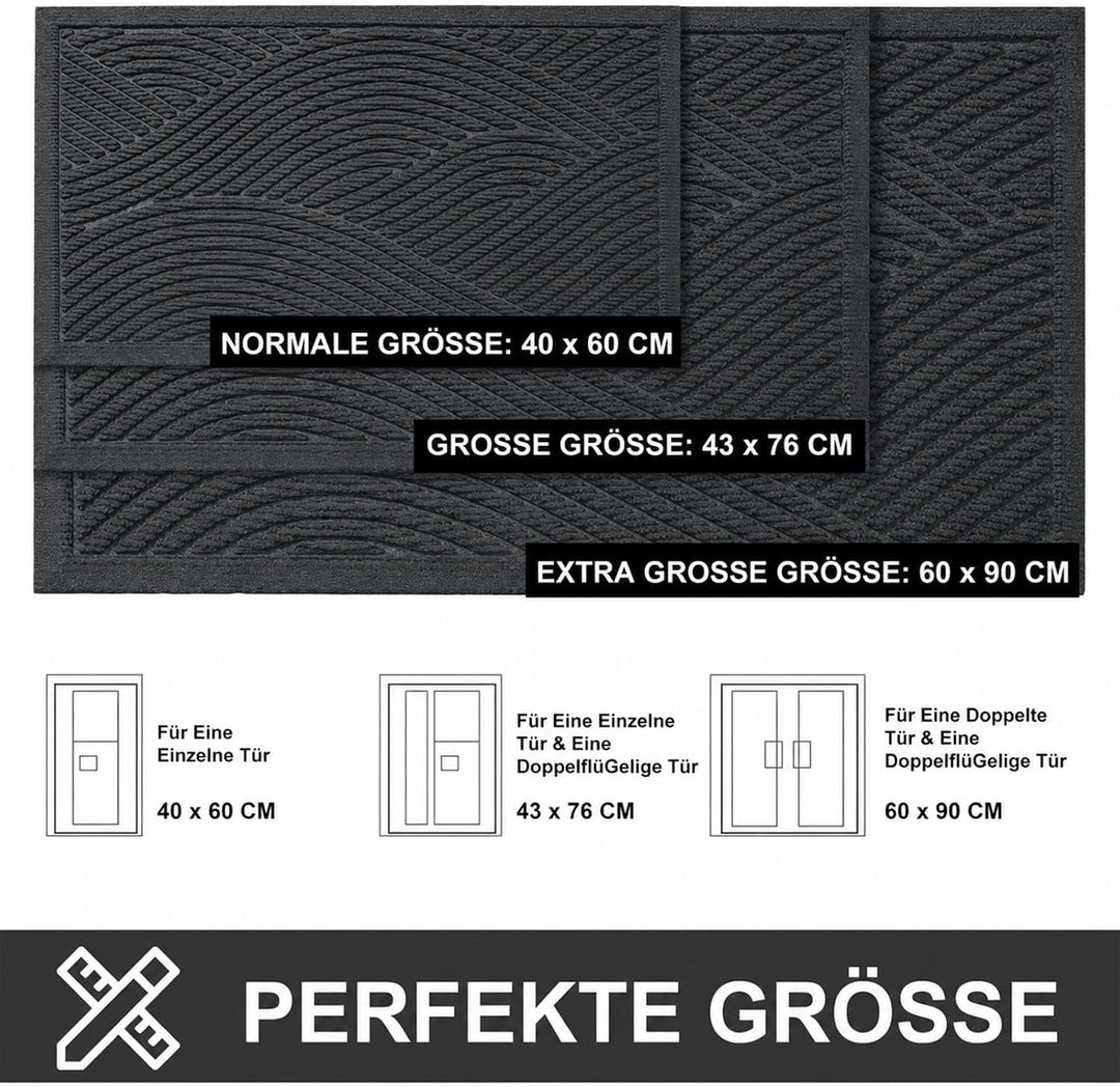 Fussmatte 40 x 60 cm Innen &amp; Aussen, rutschfeste Schmutzfangmatte, Waschbar Fussmatte, Wasserdicht T