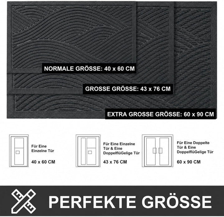 Fussmatte 40 x 60 cm Innen &amp; Aussen, rutschfeste Schmutzfangmatte, Waschbar Fussmatte, Wasserdicht T