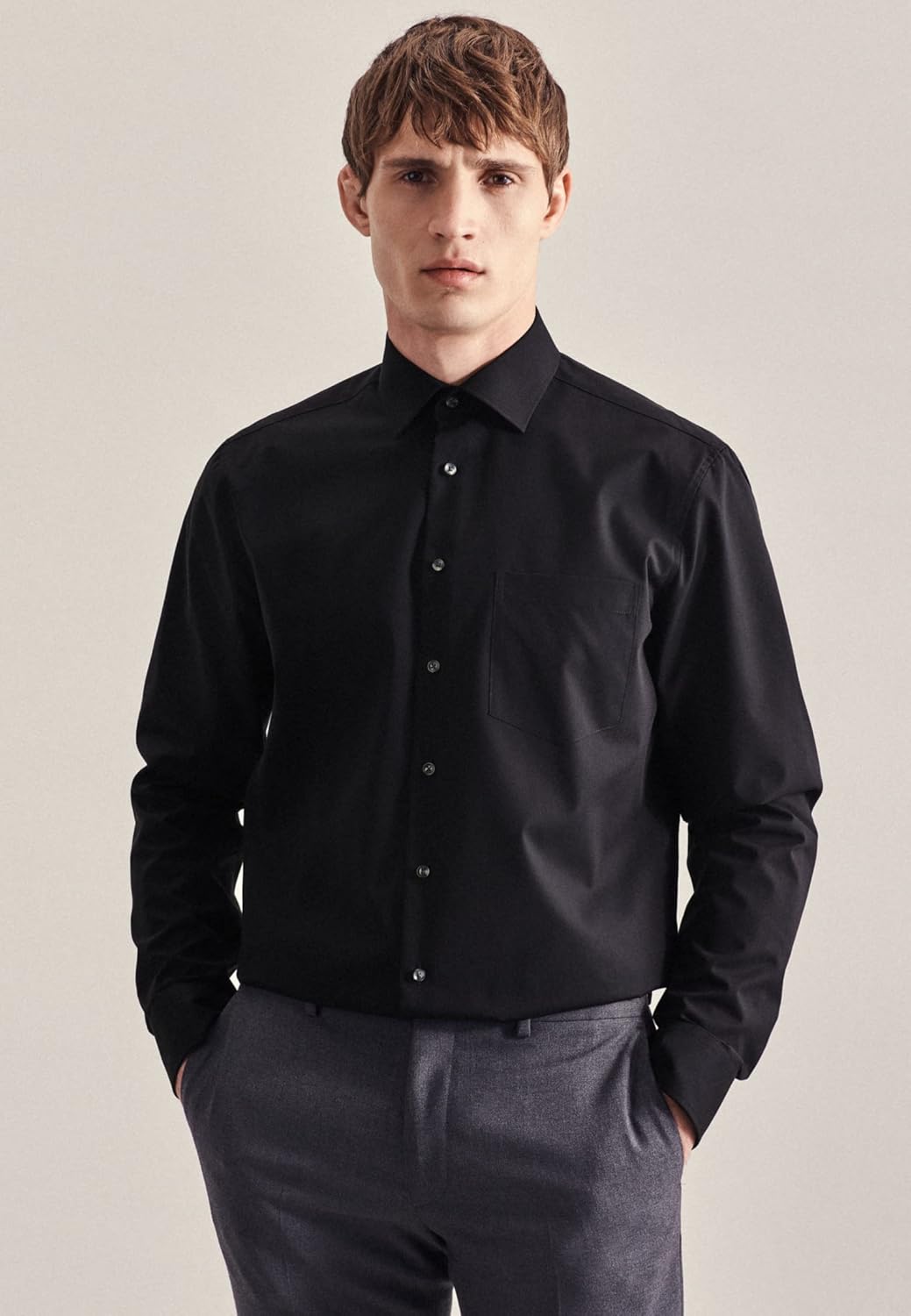 Seidensticker Herren Regular Bügelfrei Kent Extra Langer Arm Shirt 43 Schwarz, 43 Schwarz