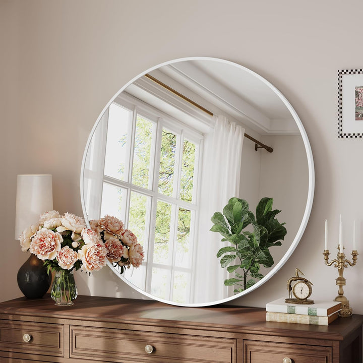 Dripex Rund Wandspiegel 70cm mit Aluminiumrahmen,dekorativer HD Wandspiegel Schminkspiegel für Badzi