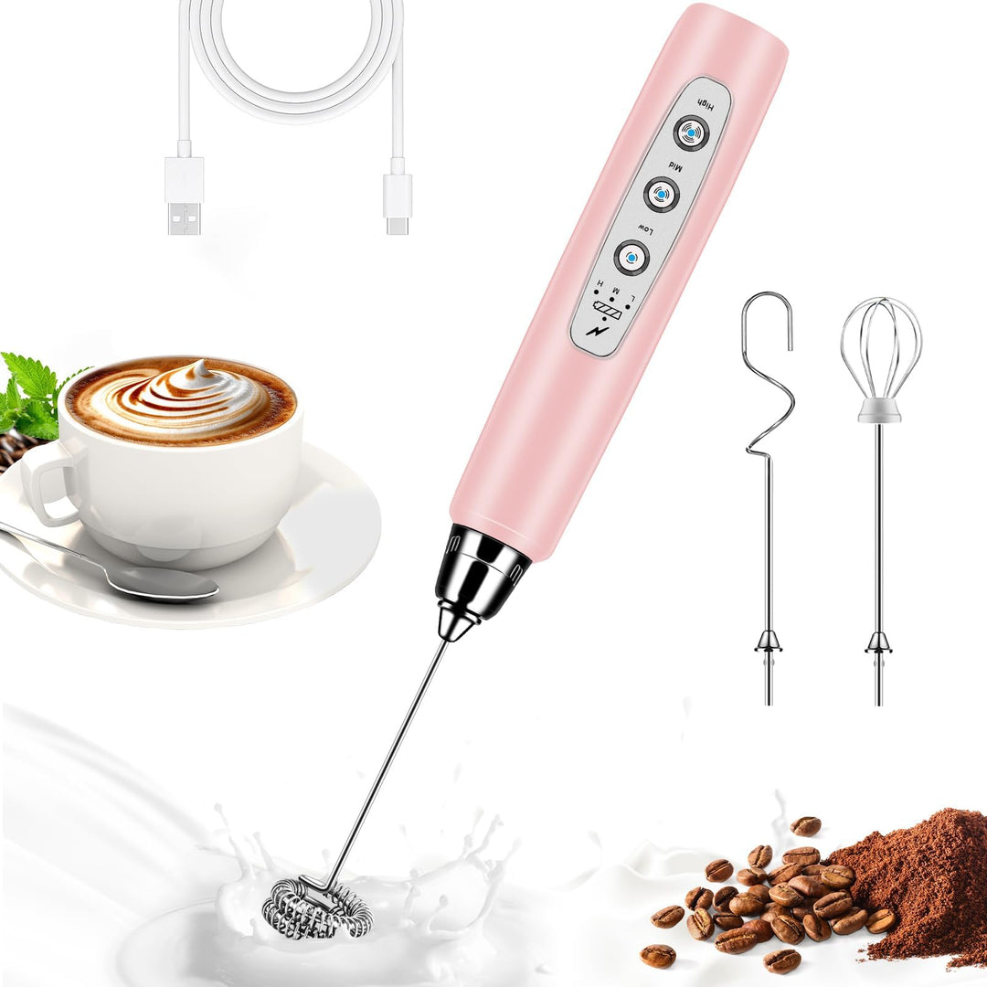 BSRGMS Milchaufschäumer Handheld für Kaffee, Elektrischer Schneebesen 3 Geschwindigkeit Einstellbar,