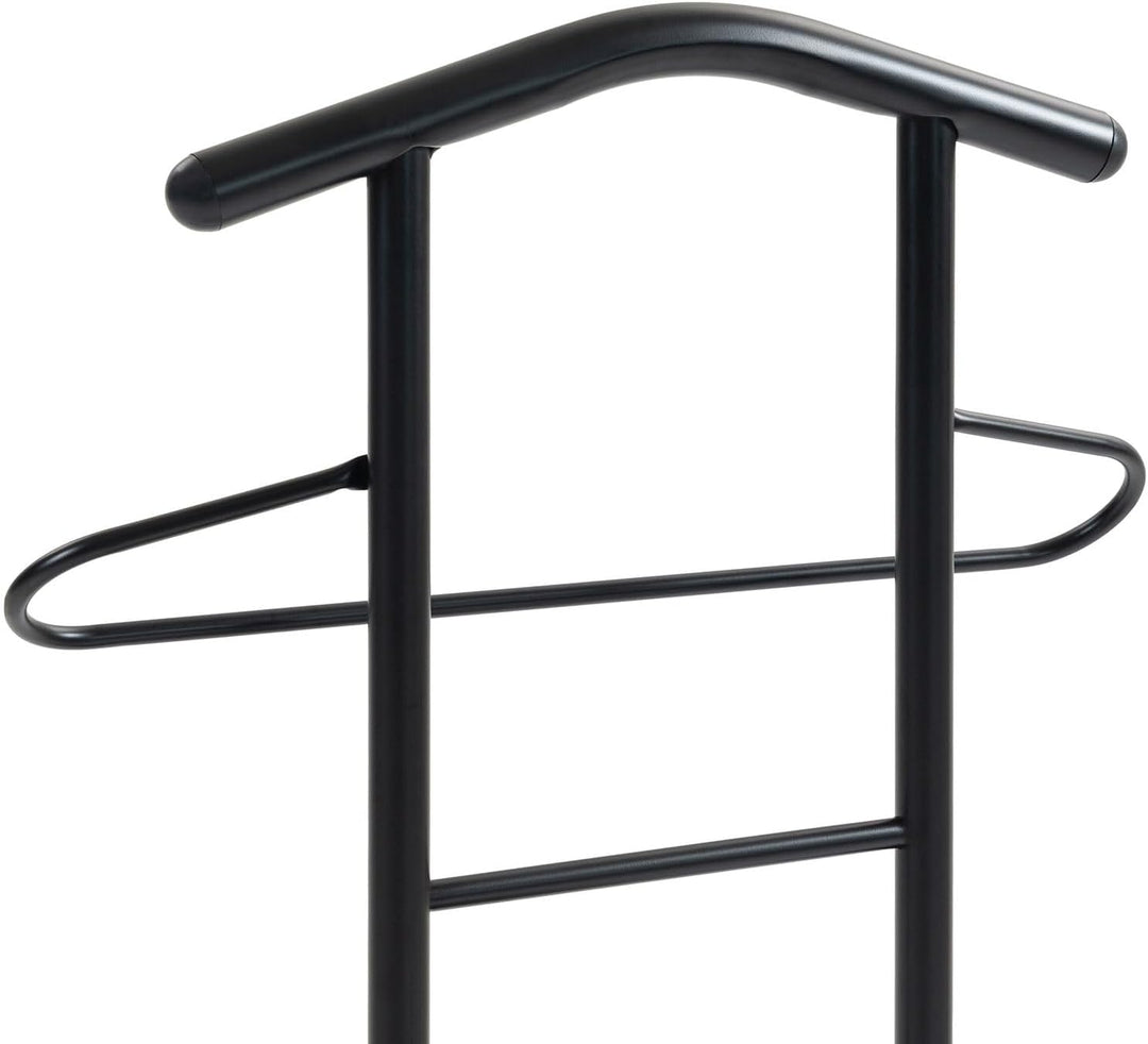 Herrendiener JIVO schwarz/braun – stummer diener mit ablage aus Metall und MDF, kleiderständer moder