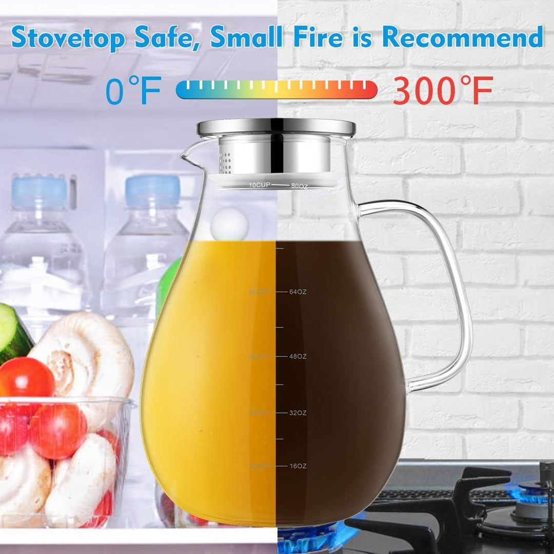Glaskaraffe, veecom 2.4L Karaffe, Wasserkaraffe mit Deckel, Glaskaraffe mit Deckel, Borosilikatglas
