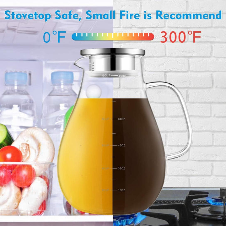 Glaskaraffe, veecom 2.4L Karaffe, Wasserkaraffe mit Deckel, Glaskaraffe mit Deckel, Borosilikatglas