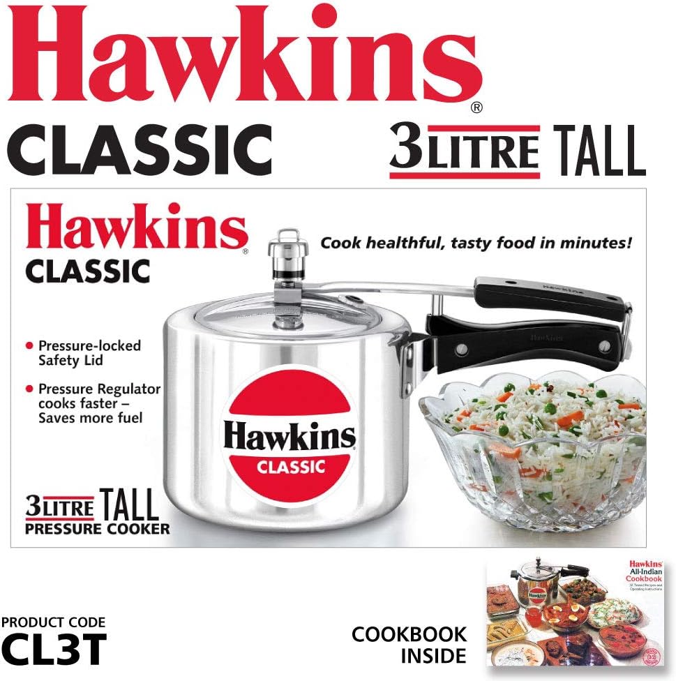 HAWKIN Classic CL3T Schnellkochtopf, Aluminium, 3 l, silberfarben 3-Liter, 3-Liter