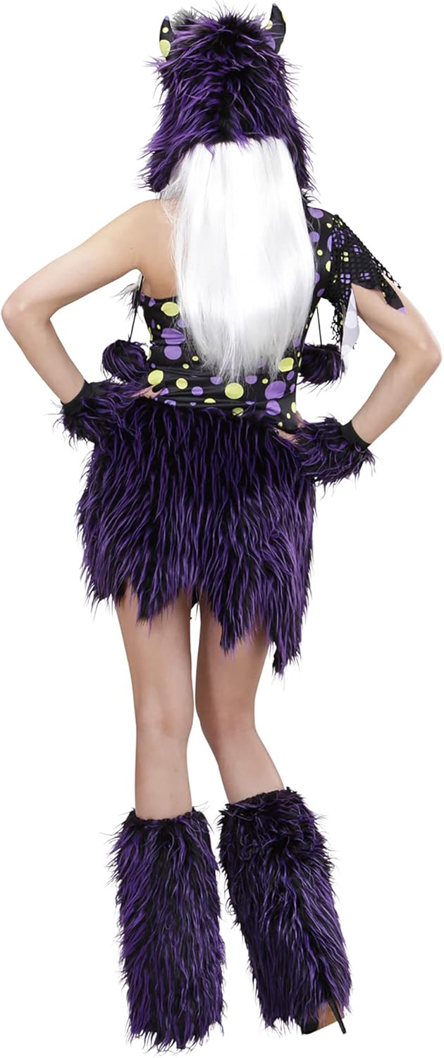 "DELUXE PURPLE MONSTER GIRL" (dress, headpiece, cuffs, leg warmers) - (M)