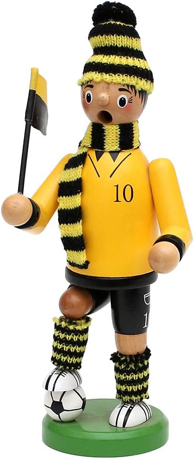 Dekohelden24 Räuchermann als Fussballer mit schwarz/gelbem Outfit, ca. 20 cm, 520360, Schwarz / Gelb