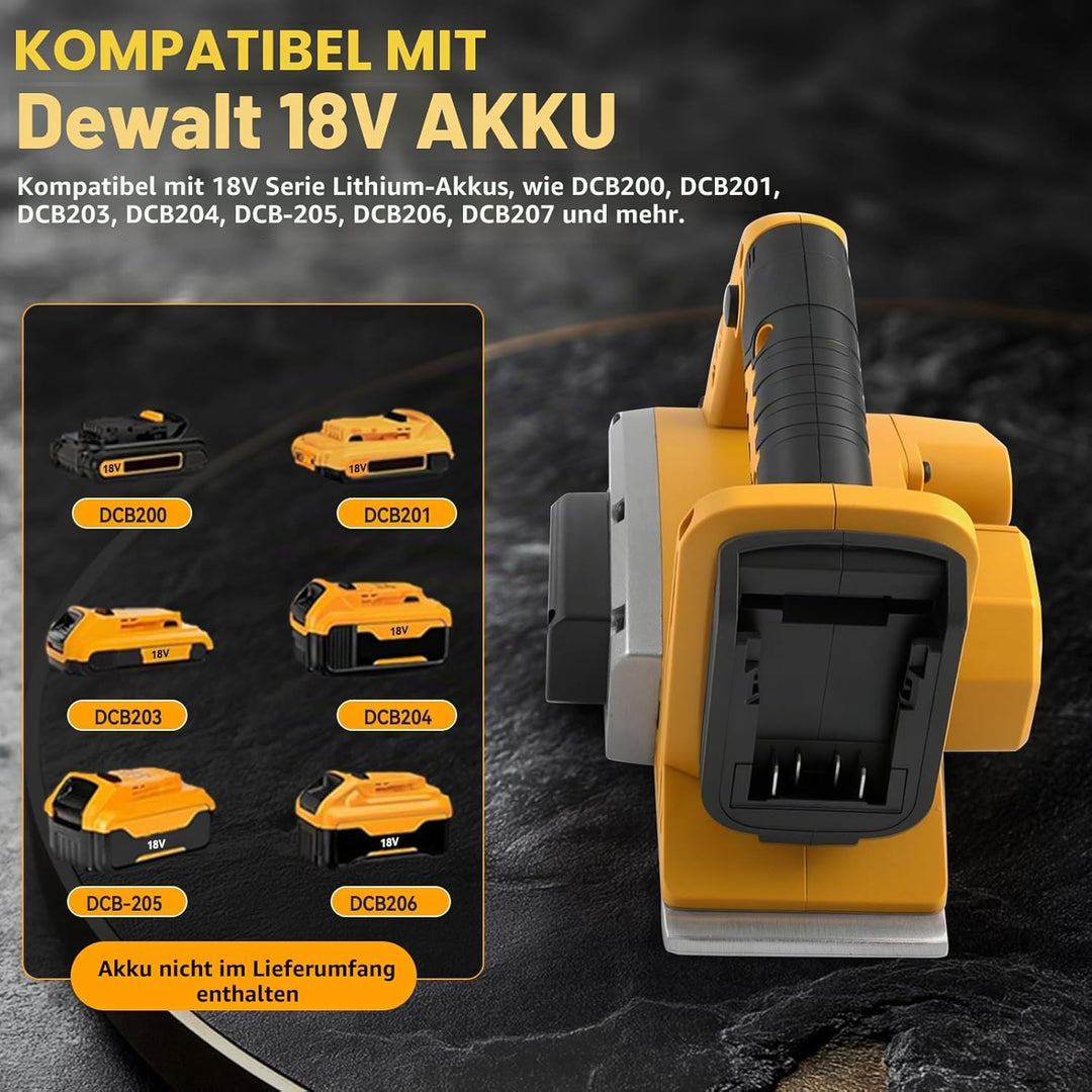 Kabelloser Handhobel für Dewalt 18-V-Akku, bürstenloser elektrischer Holzhobel mit 15.000 U/min, 82