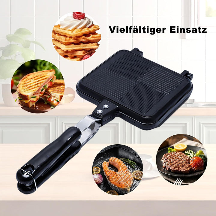 Doppelseitige Bratpfanne, Breakfast Sandwich Maker mit Griff Nonstick Grill Snack Grillpfanne für Fr
