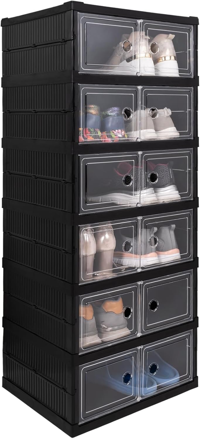 Verda Schuhschrank 6 Reihen Schuhregal und Schuh Organizer aus Kunststoff mit magnetischer Tür, falt