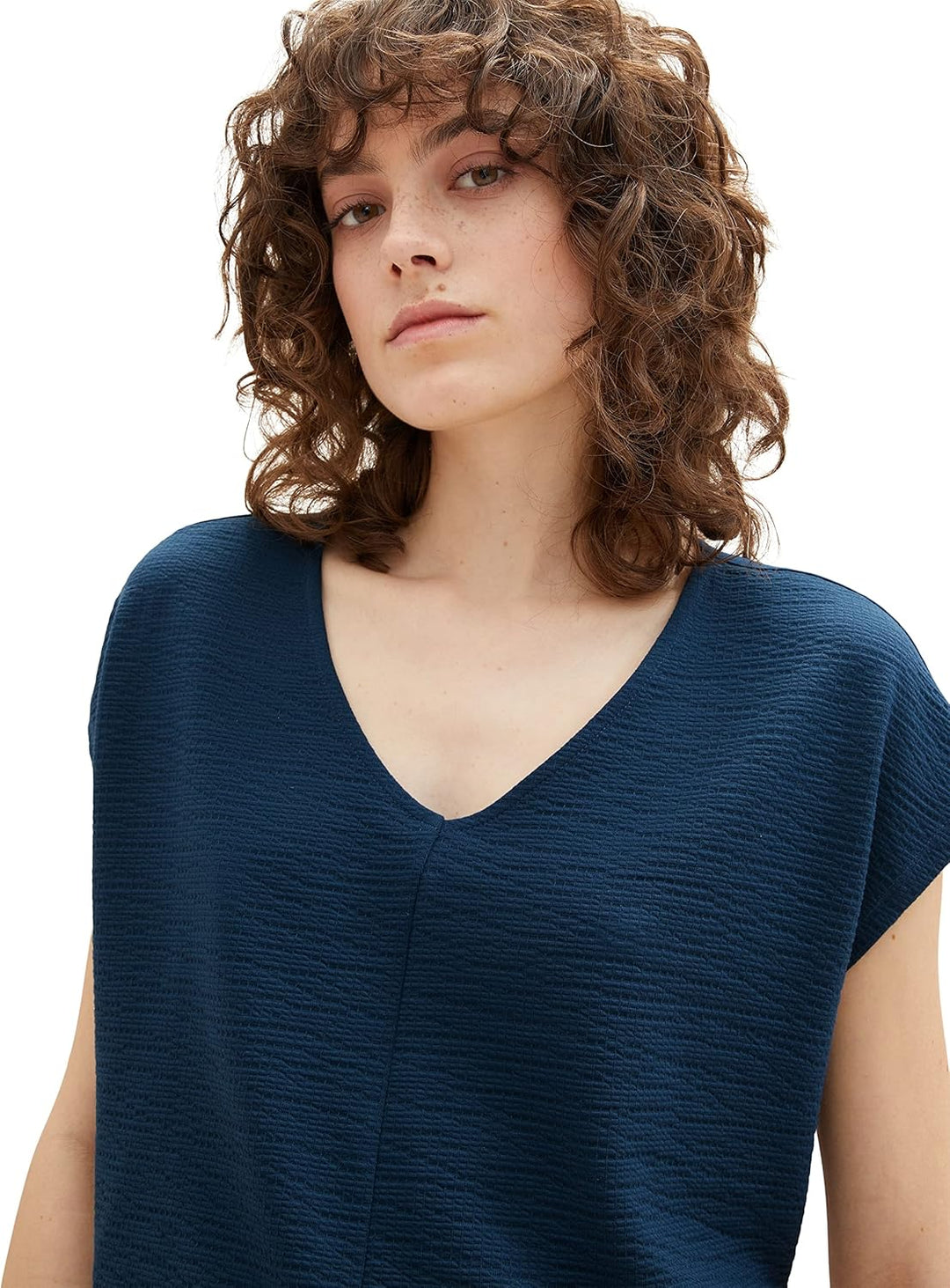 TOM TAILOR Damen Basic T-Shirt im Material-Mix 3XL 11758 - Midnight Sail, 3XL 11758 - Midnight Sail