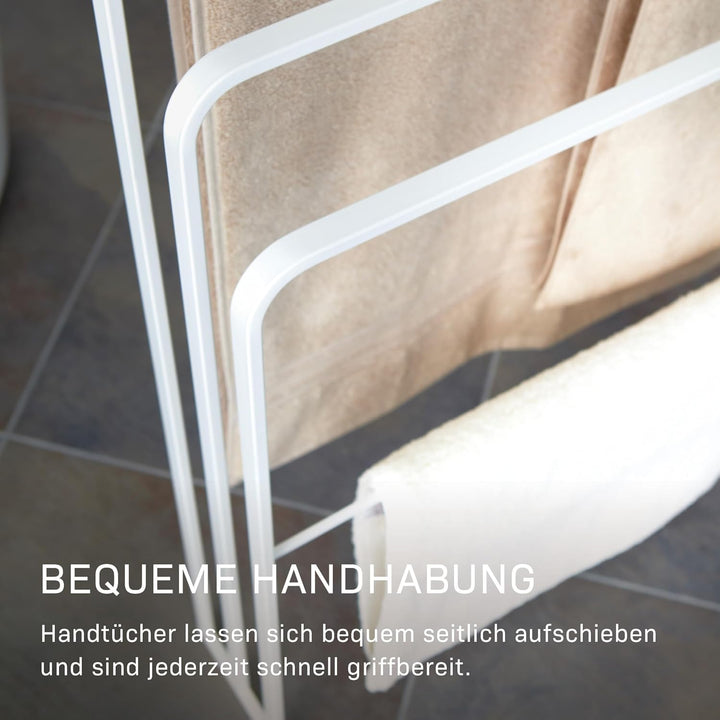 Yamazaki 4979 Tower Handtuchhalter mit 3 Ebenen, weiss, Stahl, Minimalistisches Design, Weiss