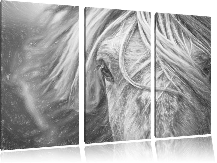 Pixxprint Islandpony in den Westfjorden Kunst Buntstift Effekt 3-Teiler Leinwandbild 120x80 Bild auf
