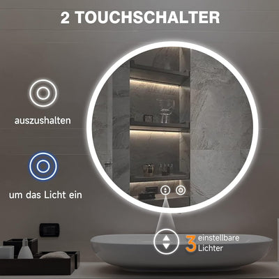 YOLEO Runder Badspiegel mit LED-Beleuchtung, Wandspiegel 60*60cm, Badzimmer Spiegel mit Touchschalte