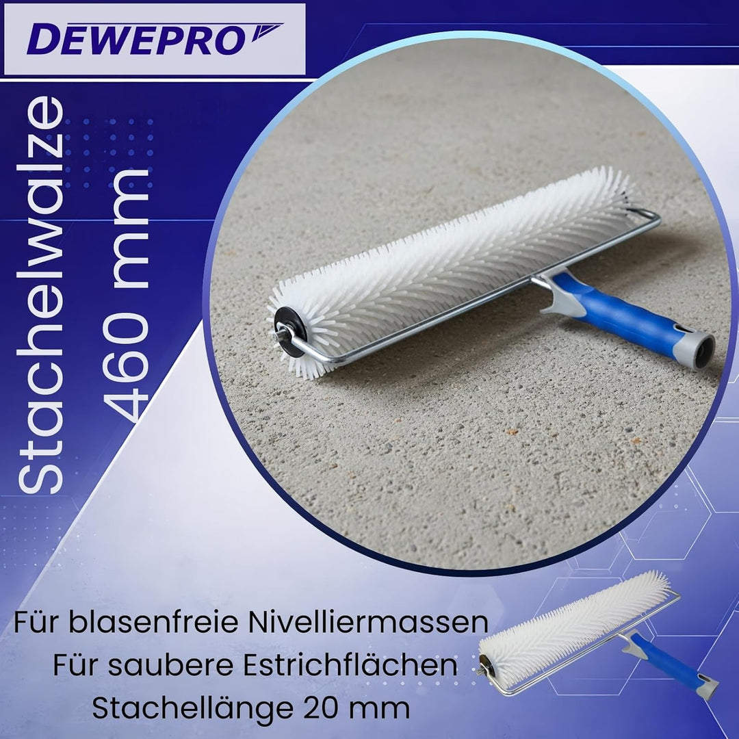 DEWEPRO Stachelwalze 46cm - Stachellänge 20mm - Stabiler Metallbügel und 2-K-Handgriff mit Stielaufn