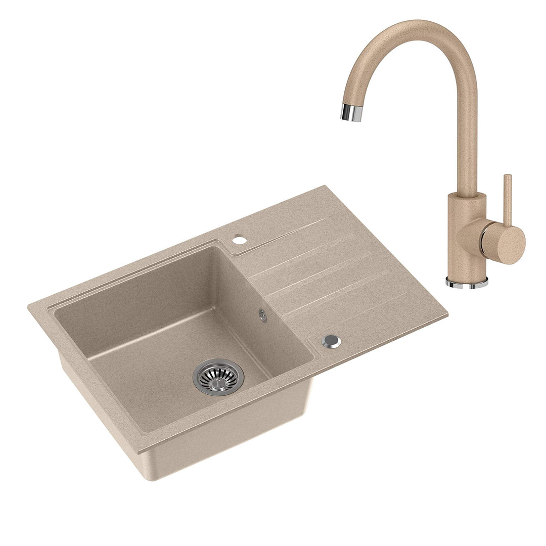 VBChome Spüle 78 x 50 cm Tiefes Becken 20cm Küche Grosse Abtropfflache Einbauspüle Verbundspüle Unte
