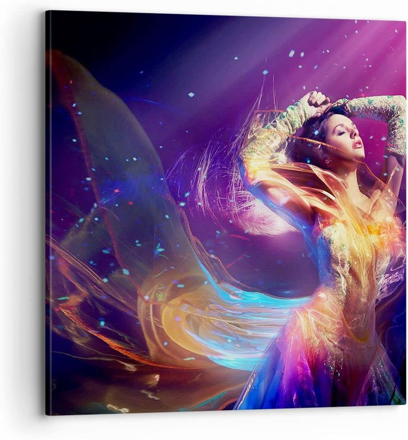 Bilder auf Leinwand 70x70cm Leinwandbild Schönheit Disco Mode Make-up Gross Wanddeko Bild Schlafzimm