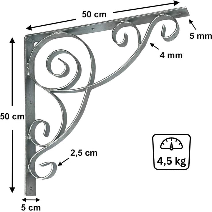 DanDiBo Konsole 50x50 cm Kopfbänder Schmiedeeisen 96420 Metall Feuerverzinkt Winkelverbinder Winkelk