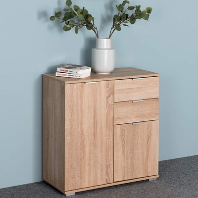 Casaria® Kommode mit 2 Türen 2 Schubladen 70x75x35cm Holz Modern spiegelbarer Aufbau Schlafzimmer Bü