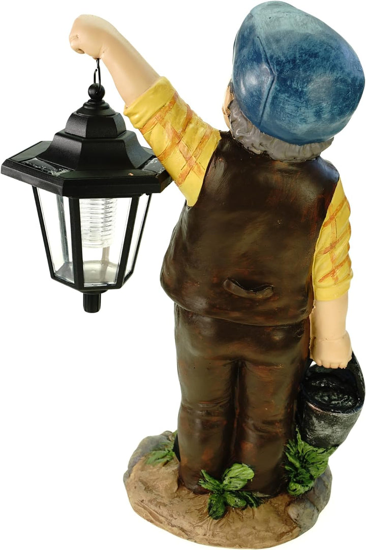 Kremers Schatzkiste Opa Hans mit Solarlaterne und Giesskann Figur Gartenfigur 38 cm Garten Älterer H