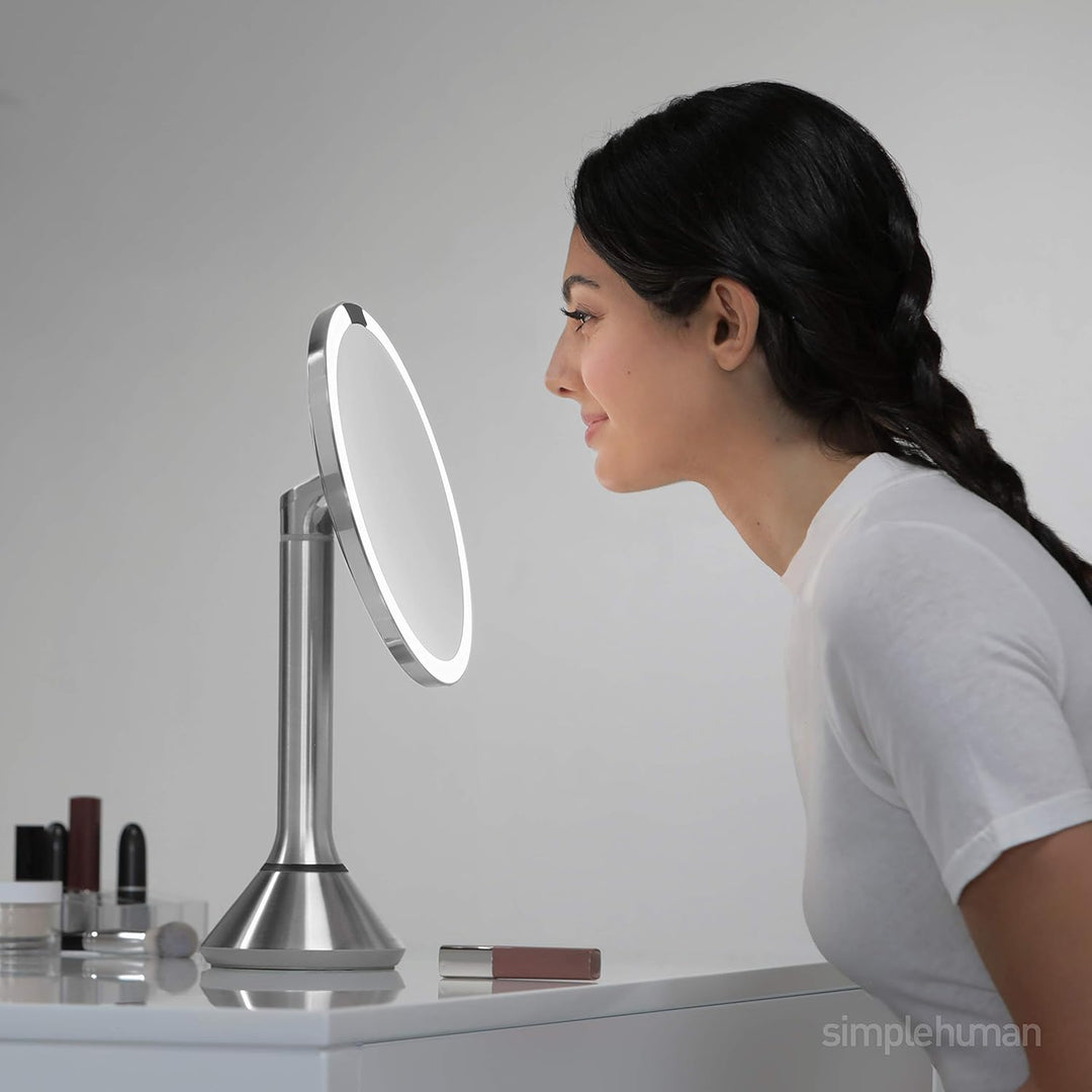 simplehuman, 20cm, Sensorspiegel mit Touch-Helligkeitsregelung, 5-fache Vergrösserung, weiss Stahl,
