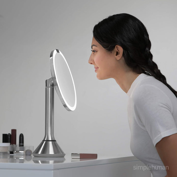 simplehuman, 20cm, Sensorspiegel mit Touch-Helligkeitsregelung, 5-fache Vergrösserung, weiss Stahl,
