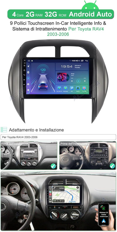 ACAVICA 2+32GB 9 Zoll Android 12 Radio für Toyota RAV4 2003-2006 GPS Navigator Sat NAV mit Wireless