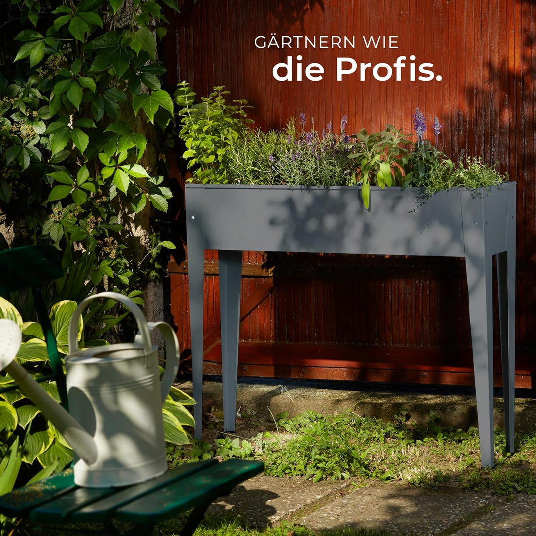 tectake 800782 Hochbeet Metall, stabil, wetterfest und pflegeleicht, 98,5x26x82,5cm, praktische Abla
