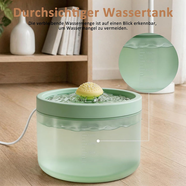 Kompakter Leiser Katzenbrunnen 1,8L Mehrschichtfilter Zirkulation Gruen, Gruen
