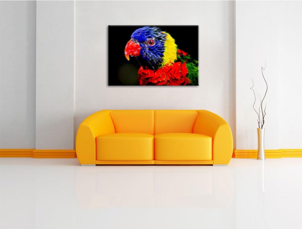 Dark farbenfroher Papagei Deluxe Format: 100x70 cm auf Leinwand, XXL riesige Bilder fertig gerahmt m