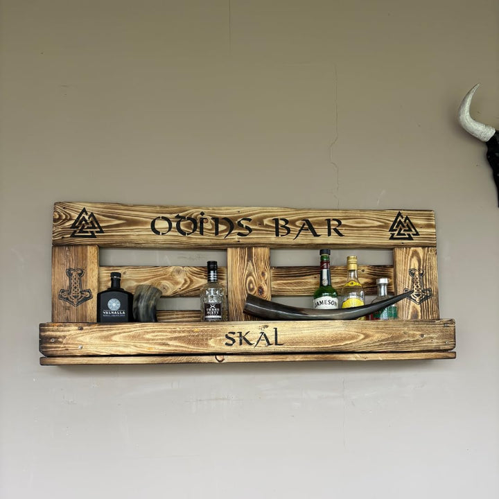 WIKINGER BAR Weinregal Personalisierbar mit Getränkespender Rustikal Met Bier Schnaps Regal Whisky G
