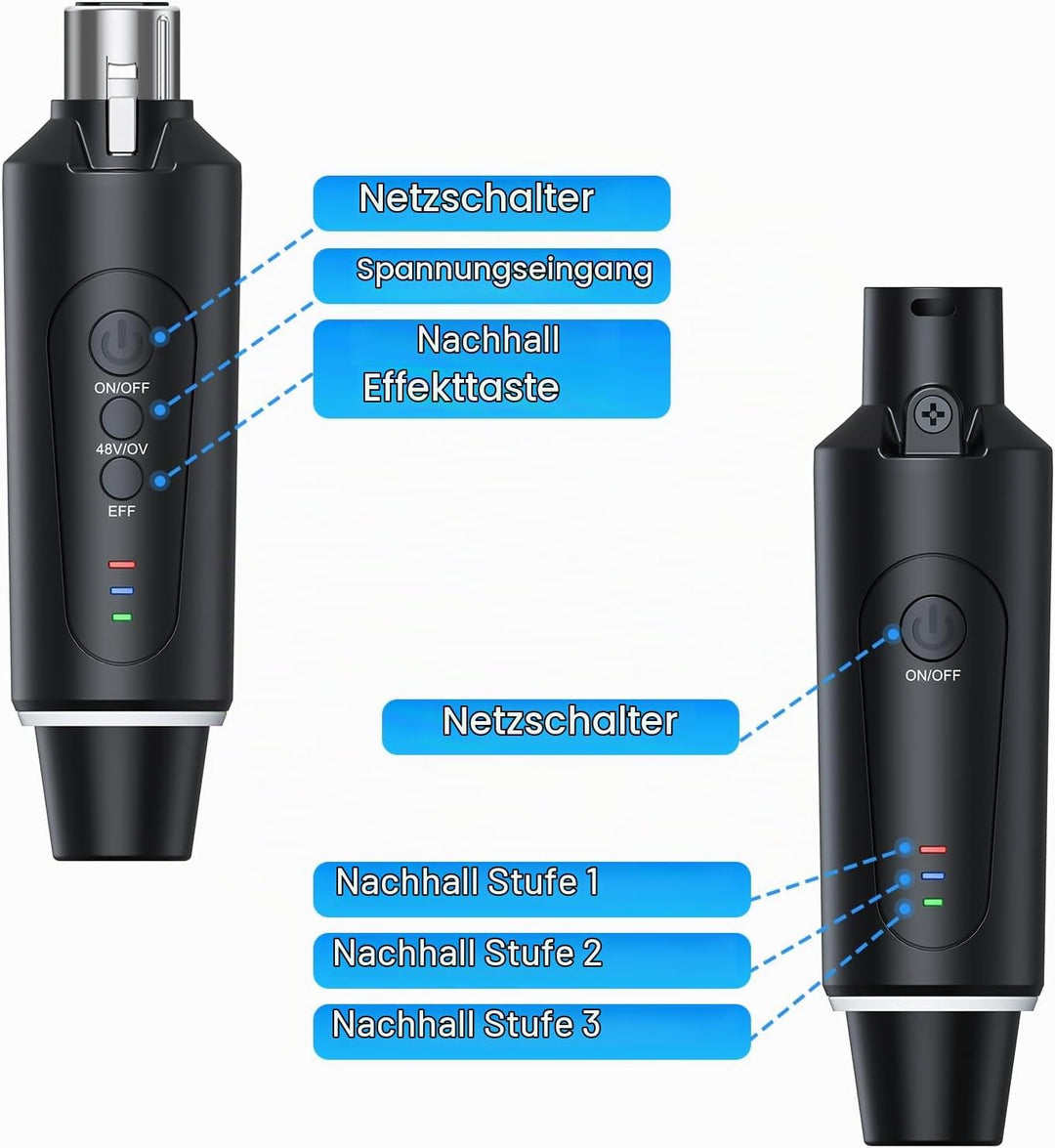 2.4G XLR Mikrofon Wireless Sender Empfänger 1 zu 2 Kabelloses Mikrofon für Dynamisches Mikrofon Kond