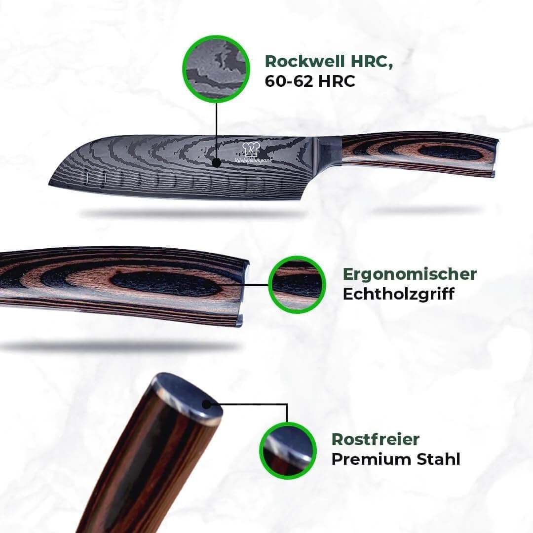 Küchenkompane - Professionelles Edelstahl Messerset Premium Messerset 8-teilig Messerset mit ergonom