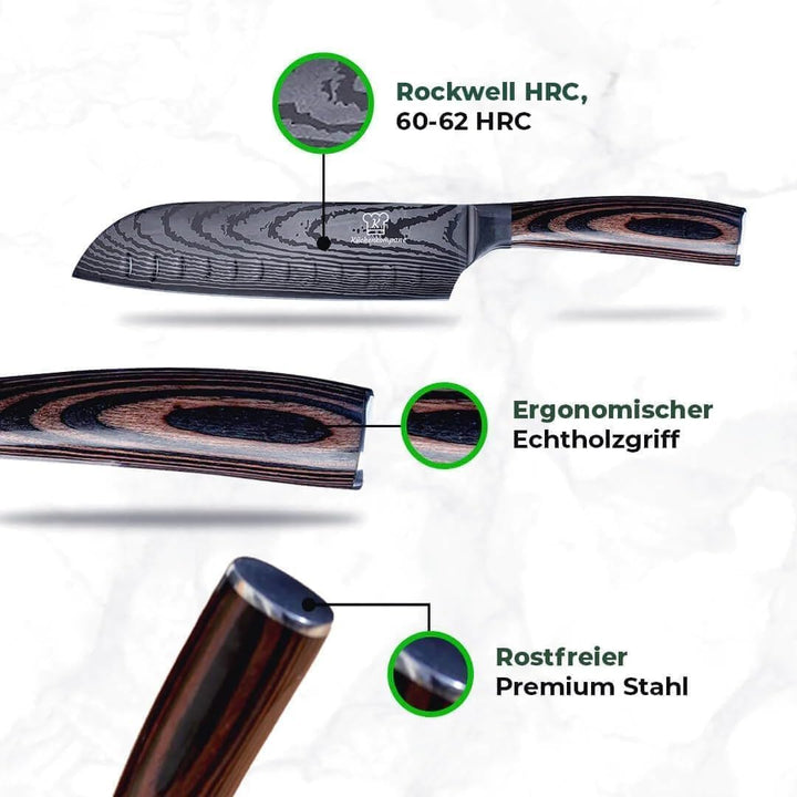 Küchenkompane - Professionelles Edelstahl Messerset Premium Messerset 8-teilig Messerset mit ergonom