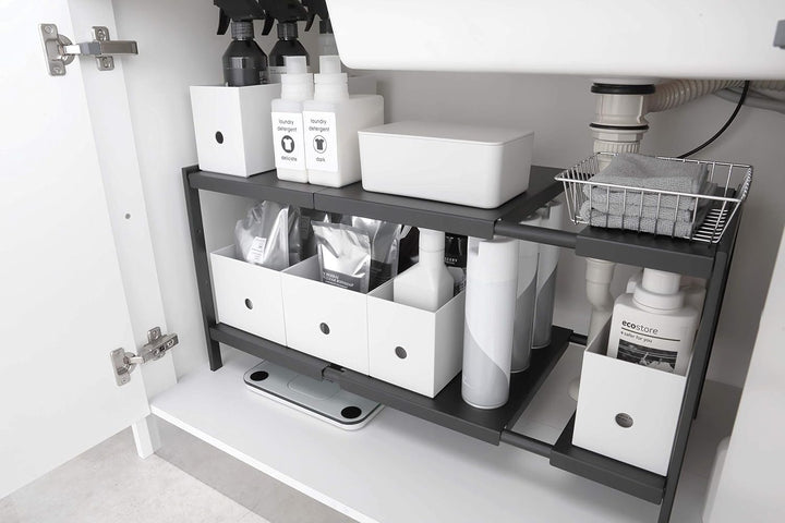 Yamazaki 4949 TOWER Ausziehbarer Organizer mit 2 Ebenen, schwarz, Stahl, Minimalistisches Design