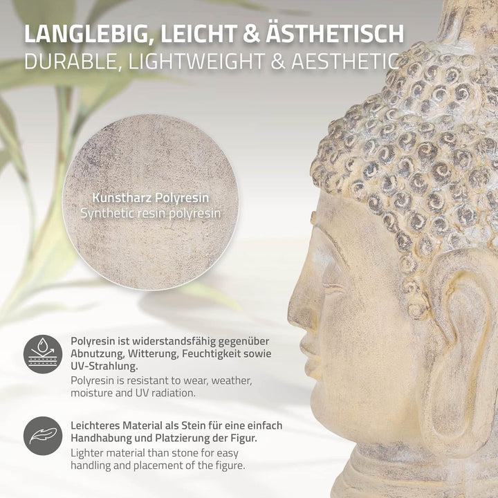 ECD Germany Buddha Figur 78 cm Beige/Grau, Kunststein Polyresin, Kopf Statue Skulptur Dekofigur Feng
