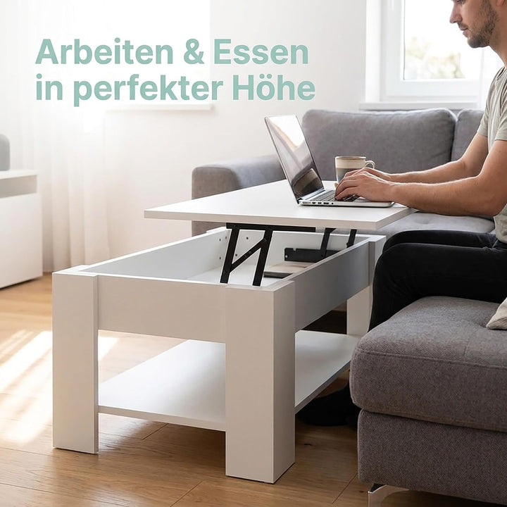 Relaxdays Couchtisch aufklappbar, HBT: 42x98x50 cm, Wohnzimmertisch mit Stauraum, zusätzliche Ablage