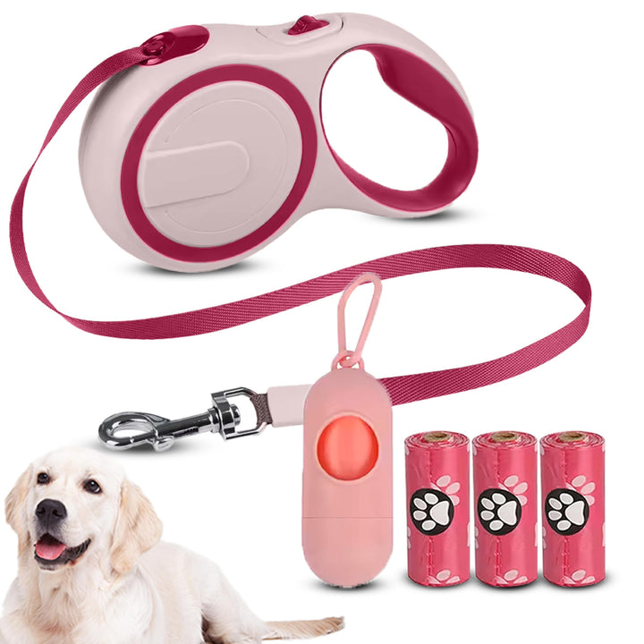 Ausziehbare Hundeleine, 5 m, einziehbare Leine für Hunde bis 30 kg, mit ergonomischem Griff, 3 Tasch