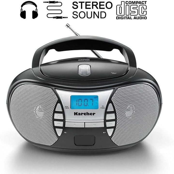 KARCHER RR 5025-B tragbares Radio, CD-Player mit Netz-und Batteriebetrieb, UKW-Radio mit AUX-Anschlu